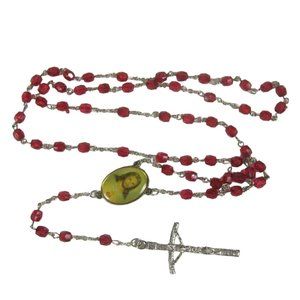 Plastic Beaded Cross Pendant Rosary Necklace Christian Religion Jesus Chain